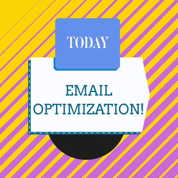 Conceptual hand writing showing Email Optimization. Business photo showcasing Maximize the effectiveness of the marketing campaign Electronic device with non symmetrical triangle for printing.