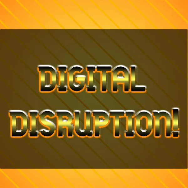 Word writing text Digital Disruption. Business concept for Changes that affect technology markets Product makeover Infinite Diagonal Pattern Yellow Stripes Slanting Lines Matching Background.