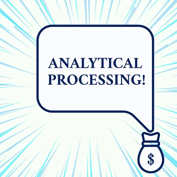 分析処理を記述する手書きテキスト。コンセプトの意味は簡単に表示書き込みレポートデータマイニングと発見分離されたフロントビューのスピーチバブルを指しているドル米ドルマネーバッグアイコン. — ストック写真