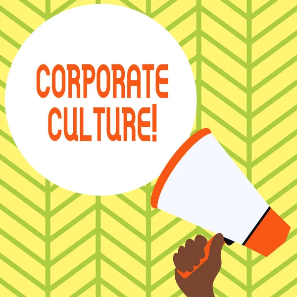 Fogalmi kéz írása mutatja Corporate kultúra. Üzleti fotó bemutató hiedelmek és ötletek, hogy a vállalat közös értékek kéz gazdaság loudhailer beszéd szöveg léggömb bejelentés új. — Stock Fotó