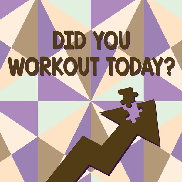 Text sign showing Did You Workout Today. Conceptual photo asking if made session physical exercise Colorful Arrow Pointing Upward with Detached Part Like Jigsaw Puzzle Piece. — Stock Photo, Image