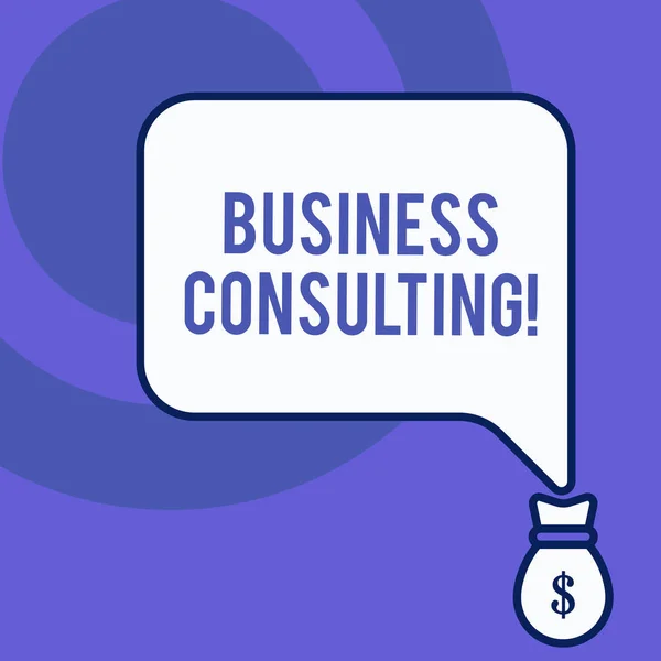 Writing note showing Business Consulting. Business photo showcasing Blends Practice of Academic Theoretical Expertise Front view speech bubble pointing down dollar USD money.