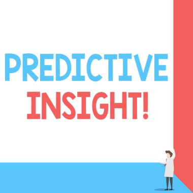 El yazısı metni öngörü Insight. Kavram anlamı proaktif arıza yönetim sistemi bir erken algılama ön görüş genç kadın tutan iki el sağ köşe büyük boş dikdörtgen.