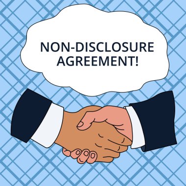 Bilgilendirme sözleşmesi 'Ni gösteren Not yazma. İş fotoğraf vitrine yasal sözleşme gizli malzeme veya bilgi el Shake multiracial erkek meslektaşları resmi gömlek Suit.