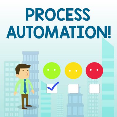Word yazma metin Işlem Otomasyonu. Dönüşüm kolaylaştırılmış robotik için iş kavramı artıklık önlemek Için beyaz erkek anket anket seçimi denetim listesi memnuniyeti yeşil Tick.