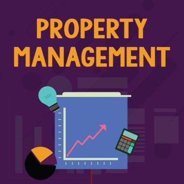 Word yazma metin özellik yönetimi. Gayrimenkul gözetim için iş konsepti, ok gidiş, ampul, hesap makinesi ile Pie ve Line Chart tesis yatırım simgeleri korunmuş değeri,.