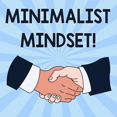Kavramsal el yazma minimalist Mindset gösteren. İş fotoğraf vitrine daha ne yaşam Clutter el Shake multiracial erkek meslektaşları resmi gömlek Suit olmadan sunabilir farkında olun.