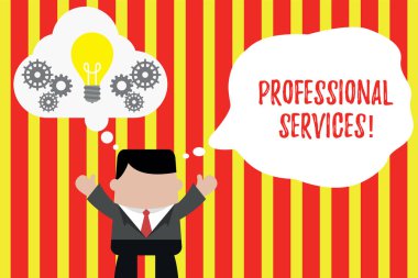 Profesyonel Hizmetleri gösteren Not yazma. İş Fotoğraf vitrin teklif bilgi bazlı yardım bazı lisanslı adam eller kadar hayali kabarcık ampul birlikte çalışma gerektirir.