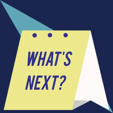 Ne sonraki soru S gösteren Not yazma. Onun gelecek eylem veya davranış hakkında göstermek soran iş fotoğraf vitrine katlanmış kağıt malzeme kullanarak takvim modern taze ve basit tasarım.