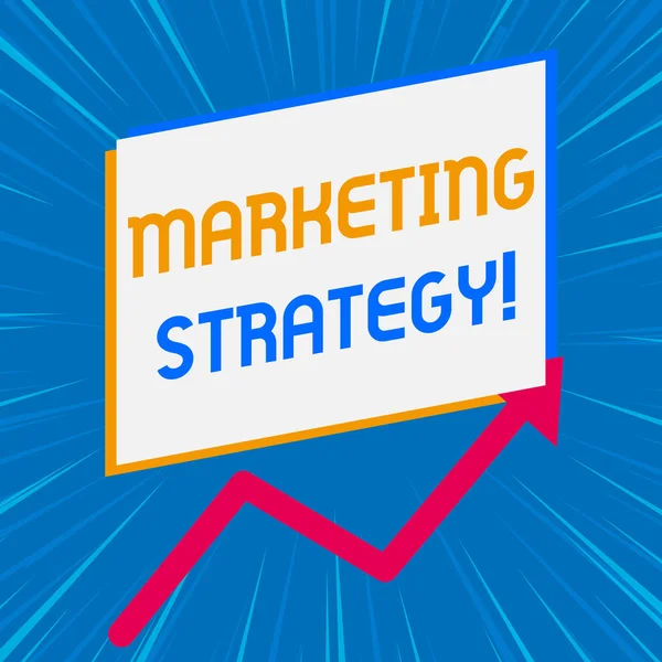 Handwriting text writing Marketing Strategy. Concept meaning Scheme on How to Lay out Products Services Business One blank rectangle above another arrow zigzag upwards increasing sale. — Stock Photo, Image