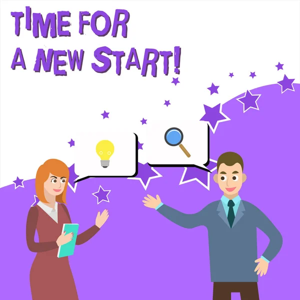 Word pisanie tekstu czas na nowy Start. Koncepcja biznesowa dla czegoś ma zacząć teraz świeże pracy partnerzy biznesowi wspólnie poszukują rozwiązanie problemu wygenerować pomysł. — Zdjęcie stockowe