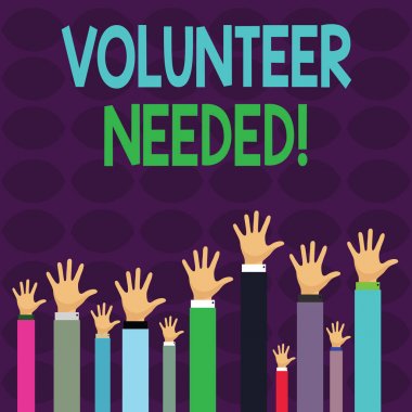 El yazısı metin yazma gönüllü gerekli. Kavramı anlamı organizasyon için çalışmak için göstermek isteyen çeşitli Işadamları baş yukarı yükselterek eller ödenen olmadan, palmiye cephe ön.