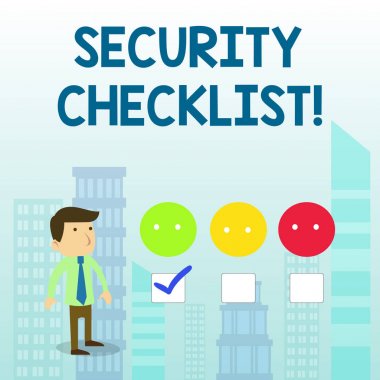 Word yazma metin güvenlik kontrol listesi. Internet hırsızlığı üzerinde veri ve sistem Kılavuzu koruma için iş kavramı beyaz erkek anket seçimi kontrol listesi memnuniyeti yeşil Tick.