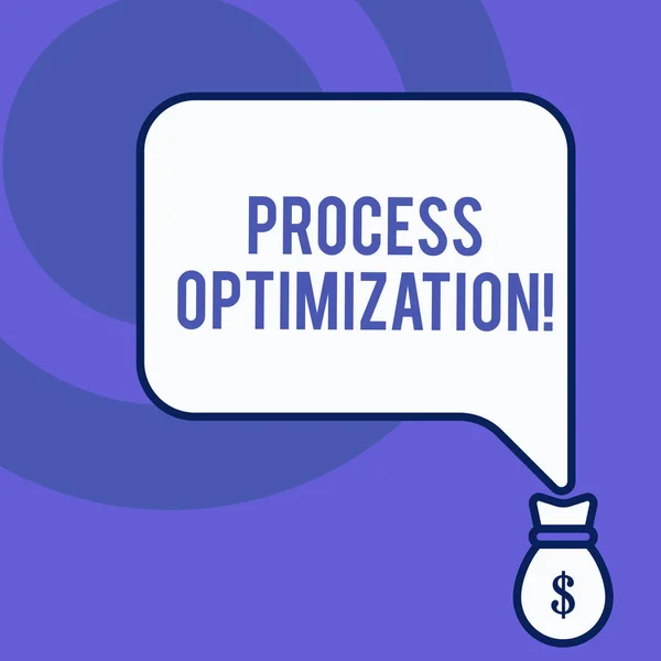 プロセスの最適化を示すメモを書く。組織を改善するためのビジネス写真展示スループットを最大限に引き出すためのフロントビュースピーチバブルはドル米ドルを指す. — ストック写真