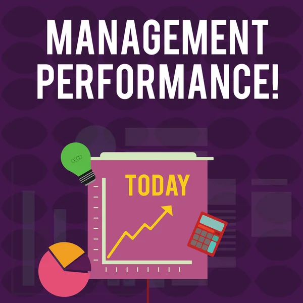 Handschrift Textschreiben Management Perforanalyse. Konzept, d.h. Feedback zu Managementfähigkeiten und -kompetenzen Investitionssymbole von Torte und Liniendiagramm mit Pfeil nach oben, Glühbirne, Taschenrechner. — Stockfoto