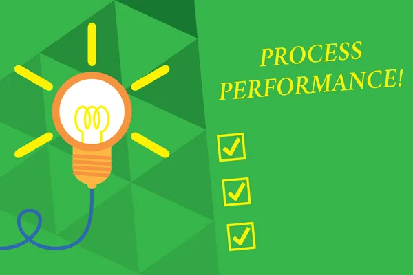 Texto de escritura de palabras Process Perforanalysisce. Concepto de negocio para el proceso de medidas Cumplir eficazmente con las organizaciones Objetivo Gran idea bombilla. Idea de cambio exitosa innovación invención. Puesta en marcha . — Foto de Stock