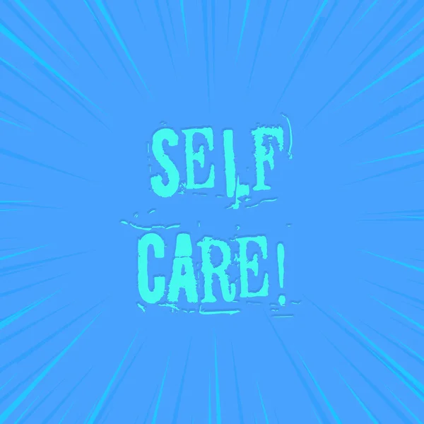 Text sign showing Self Care. Conceptual photo practice of taking action preserve or improve ones own health photo of Light shines on the edges centre is not exposed any glow. — Stock Photo, Image