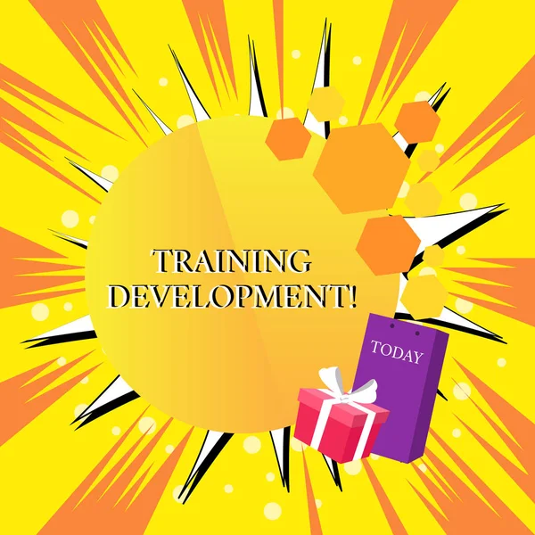 Handwriting text Training Development. Concept meaning Learn and Expand skills and knowledge Program Greeting Card Poster Gift Package Presentation Box Decorated by Bowknot.