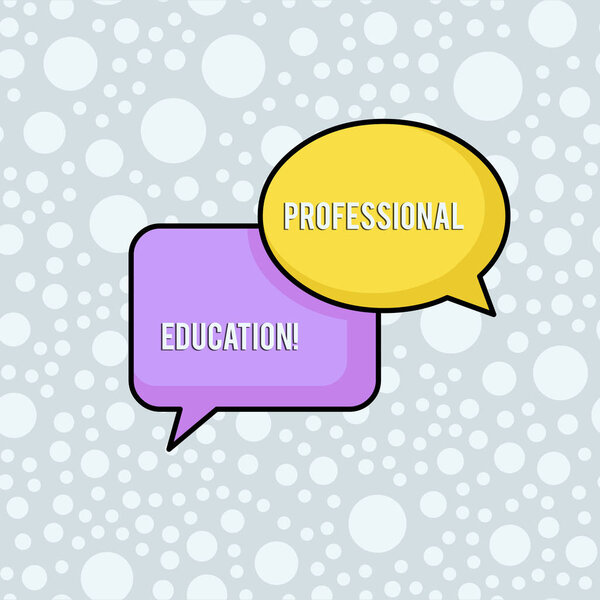 Conceptual hand writing showing Professional Education. Business photo text Continuing Education Units Specialized Training Pair of Overlapping Bubbles of Oval and Rectangular Shape.