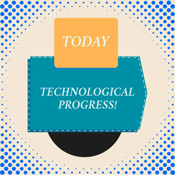 A technológiai fejlődést bemutató írásos feljegyzés. Üzleti fotó bemutató általános folyamata találmány innovációs diffúziós téglalap tér felett félkör lefelé geometriai háttér. — Stock Fotó