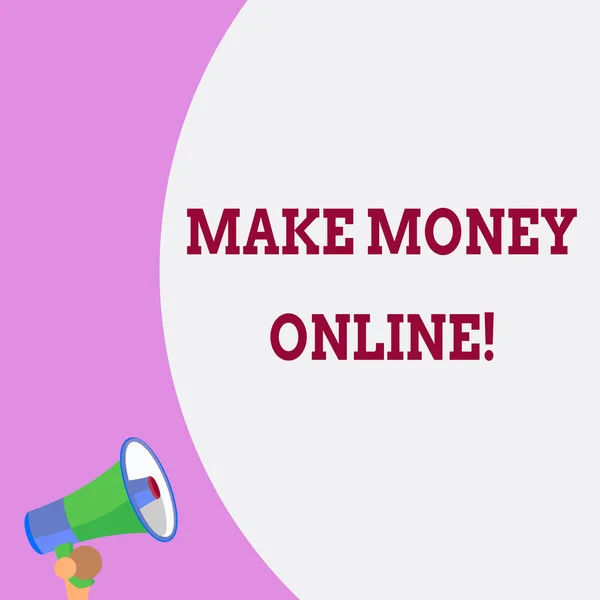 Tekstteken tonen Make Money Online. Conceptuele foto maken van winst met behulp van Internet als freelancen of marketing half deel lege grote ballon lege tekst met kleine megafoon. Aankondiging. — Stockfoto