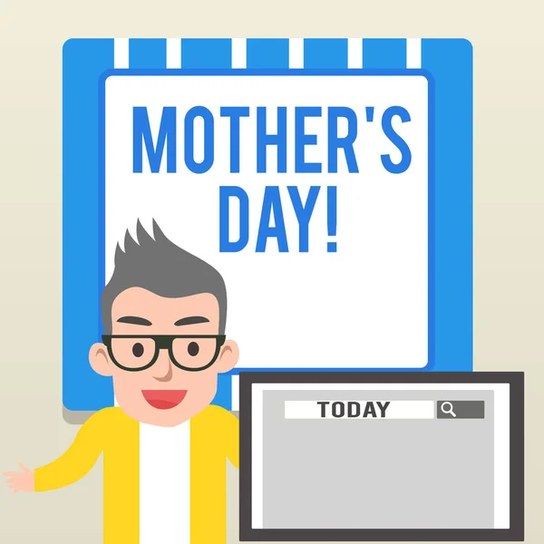Handwriting text writing Mother S Day. Concept meaning day of year where mothers are particularly honoured by children Male Speaker Monitor with Search Tool on Screen Presentation or Report.
