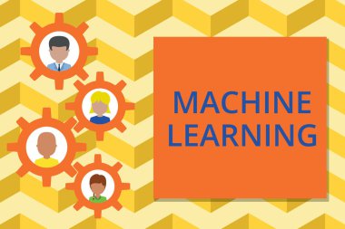 Kelime Yazma Makinesi Öğrenme. Bilgisayarlara veri ile öğretilme yeteneği kazandıran iş konsepti Veri şekilli resim çerçevesi aile süsü anne baba oğul fotoğrafı.