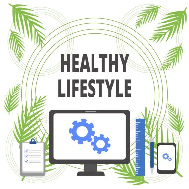 Sağlıklı Yaşam Tarzı yazma el yazısı metin. Kavram anlamı Canlı Sağlıklı Fiziksel aktivite engage ve egzersiz İş Kavramı Pc Monitör Mobil Cihaz Pano Cetvel Tükenmez Kalem.