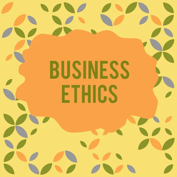 Conceptual hand writing showing Business Ethics. Business photo showcasing Moral principles that guide the way a business behaves Seamless Summer Autumn Leaf Texture Multicolored Pattern. — Stock Photo, Image