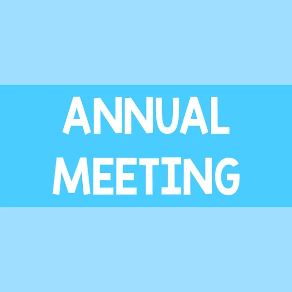 Writing note showing Annual Meeting. Business photo showcasing Yearly gathering of an organization interested shareholders Square rectangle paper sheet loaded with full creation of pattern theme.