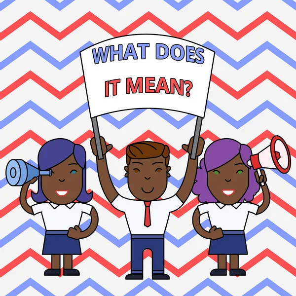 Kavramsal el yazısı ne anlama geldiğini gösteren soru. Banner, Megafon ve Spy Glass Gösteri ile belirsiz ifade İnsanlar iletişim kurmak amacıyla İş fotoğraf vitrin.