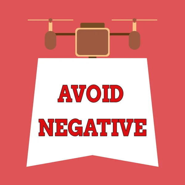 Writing note showing Avoid Negative. Business photo showcasing Staying away from pessimistic showing Suspicious Depression Drone holding downwards banner. Geometrical abstract background design. — 스톡 사진