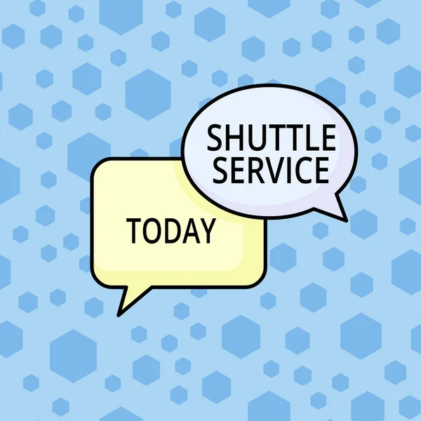 Bericht schrijven tekst Shuttle Service. Bedrijfsconcept voor voertuigen zoals bussen reizen vaak tussen twee plaatsen Paar van Overlapping Blanco Speech Bubbels van ovale en rechthoekige vorm. — Stockfoto