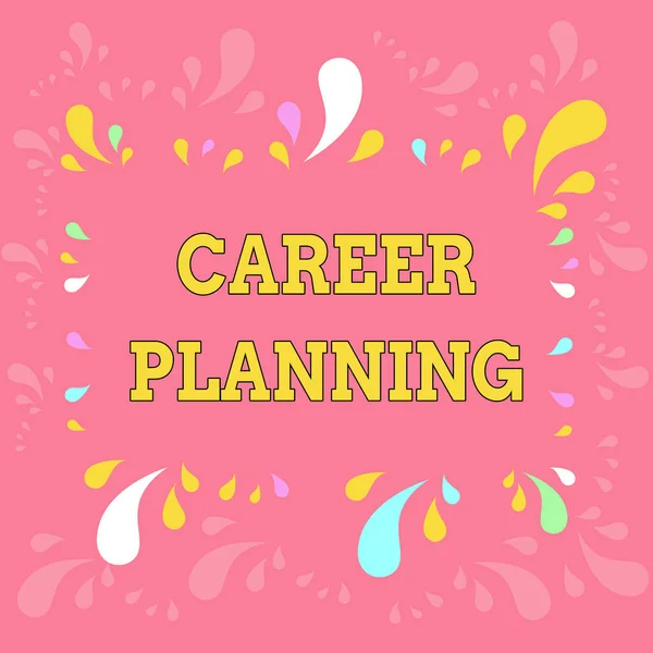 Word writing text Career Planning. Business concept for Strategically plan your career goals and work success Copy Space Frame with Different Sized Multicolored Splashes on Perimeter.