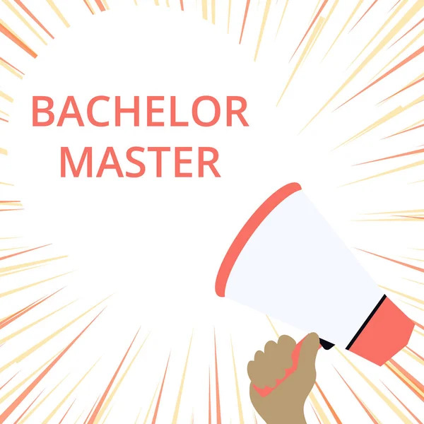 Word writing text Bachelor Master. Business concept for An advanced degree completed after bachelor s is degree Hand Holding Loudhailer Empty Round Speech Text Balloon Announcement New. — Stock Photo, Image