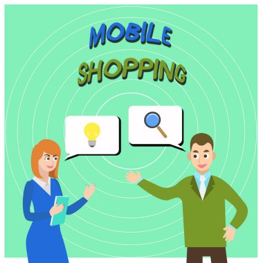 Mobil Alışveriş gösteren kavramsal el yazısı. İş fotoğraf metin Satın alma ve mobil İş Ortakları İş Arkadaşı Ortaklaşa Sorun Çözümü Arayışı aracılığıyla mal ve hizmet satışı.