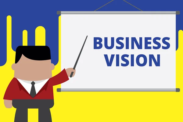 Handwriting text writing Business Vision. Concept meaning grow your business in the future based on your goals Businessman standing in front projector screen pointing project idea.
