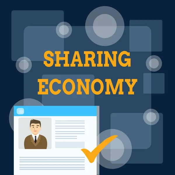 Writing note showing Sharing Economy. Business photo showcasing economic model based on providing access to goods Curriculum Vitae Resume of Candidate Marked by Color Mark.