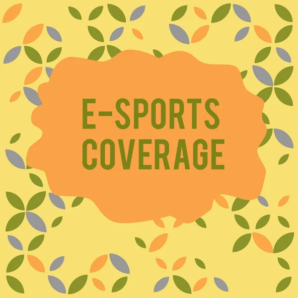 Conceptual hand writing showing E Sports Coverage. Business photo showcasing Reporting live on latest sports competition Broadcasting Seamless Summer Autumn Leaf Texture Multicolored Pattern.