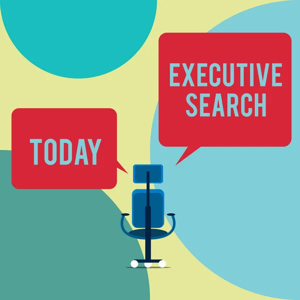 Word writing text Executive Search. Business concept for recruitment service organizations pay to seek candidates Executive chair sharing two blank square speech bubbles right left side. — 스톡 사진