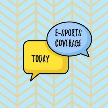 E Sports Coverage 'u gösteren bir not yazıyorum. İş dünyası fotoğraf sergisi Oval ve Dikdörtgen Şekil Boş Konuşma Baloncukları Yayın yarışmasından canlı olarak bildiriyor.