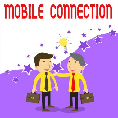 El yazısı metin yazma Mobil Bağlantı. Kavram anlamı Cep telefonu kullanarak Güvenli evrensel giriş çözümü Kısa Durumlarda Fikir Çözümü Paylaşımı ile İki Beyaz İşadamları Meslektaşları.