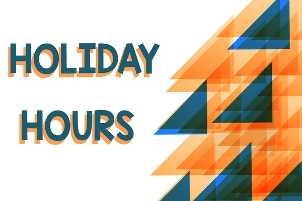 Conceptual hand writing showing Holiday Hours. Business photo showcasing employee receives twice their normal pay for all hours Orange Blue Triangles Overlapping Concentric with Right. — Stock Photo, Image