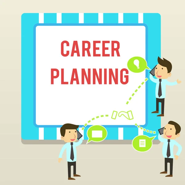 Word writing text Career Planning. Business concept for Strategically plan your career goals and work success Businessmen Coworkers Conference Call Conversation Discussion Mobile Phones.