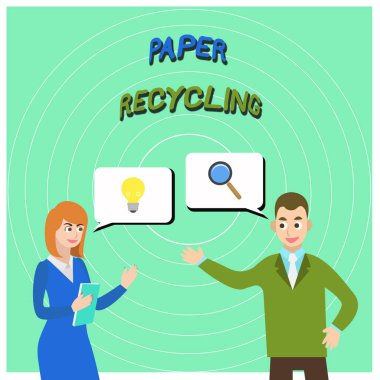 Kağıt Geri Dönüşümü 'nü gösteren kavramsal el yazısı. İş ortakları İş Arkadaşları İş Arkadaşları İş Arkadaşları İş Bulma Sorununa Çözüm Ararken atık kağıtlarını yeni bir şekilde kullanarak iş fotoğrafı metni.