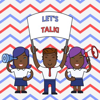 Let S Is Talk'u gösteren kavramsal el yazısı. Banner, Megafon ve Spy Glass Gösteri ile konu Insanlar bir konuşmanın başında düşündüren İş fotoğraf vitrin.