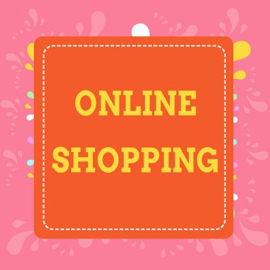 Online Alışveriş 'i gösteren bir not yazıyorum. İş fotoğraflarının sergilenmesi tüketicilerin ürünlerini internet üzerinden satın almalarına olanak sağlıyor Kesilmiş Noktalı Çizgi Boş Renkli Kesme Çerçeve Parlak Arkaplan.