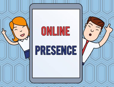 Çevrimiçi Varlığı gösteren metin işareti. Bir online arama Erkek ve Kadın Endeksi Fingers Up Touch Screen Tablet Smartphone Device üzerinden bulunabilir birinin kavramsal fotoğraf varlığı.