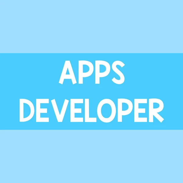 Εγγραφή σημείωμα που δείχνει Apps Developer. Επαγγελματική φωτογραφία προβάλλοντας Graphic καλλιτέχνης Προγραμματιστής λογισμικού και αναλυτής Experts Square ορθογώνιο φύλλο χαρτιού φορτωμένο με την πλήρη δημιουργία του θέματος μοτίβο. — Φωτογραφία Αρχείου