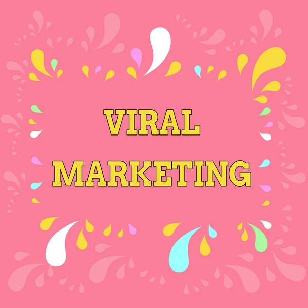 Word writing text Viral Marketing. Business concept for whereby consumer encouraged share information via Internet Copy Space Frame with Different Sized Multicolored Splashes on Perimeter.